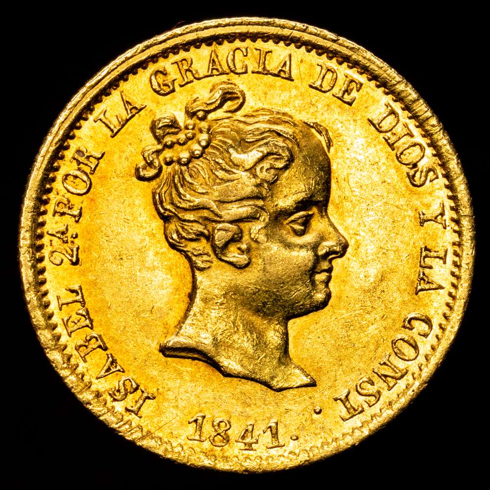 Isabel II. Barcelona. 1841. PS. 80 reales. (AC. 707). Bonita. Parte de brillo original. Escasa en este estado. 6,74 g. EBC+.