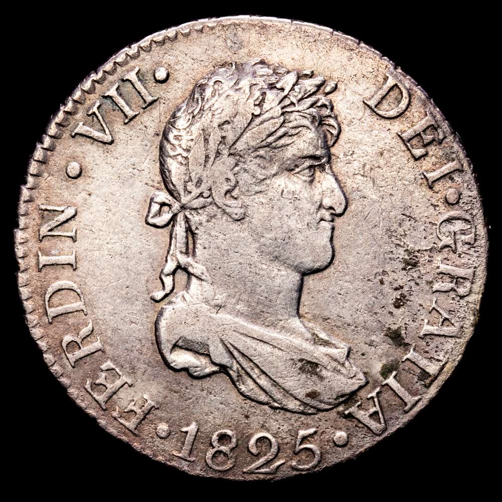 Fernando VII (1808-1833). 2 reales. 1825. Sevilla. JB. (Cal-1033). Ag. 5,88 gramos. MBC+.
