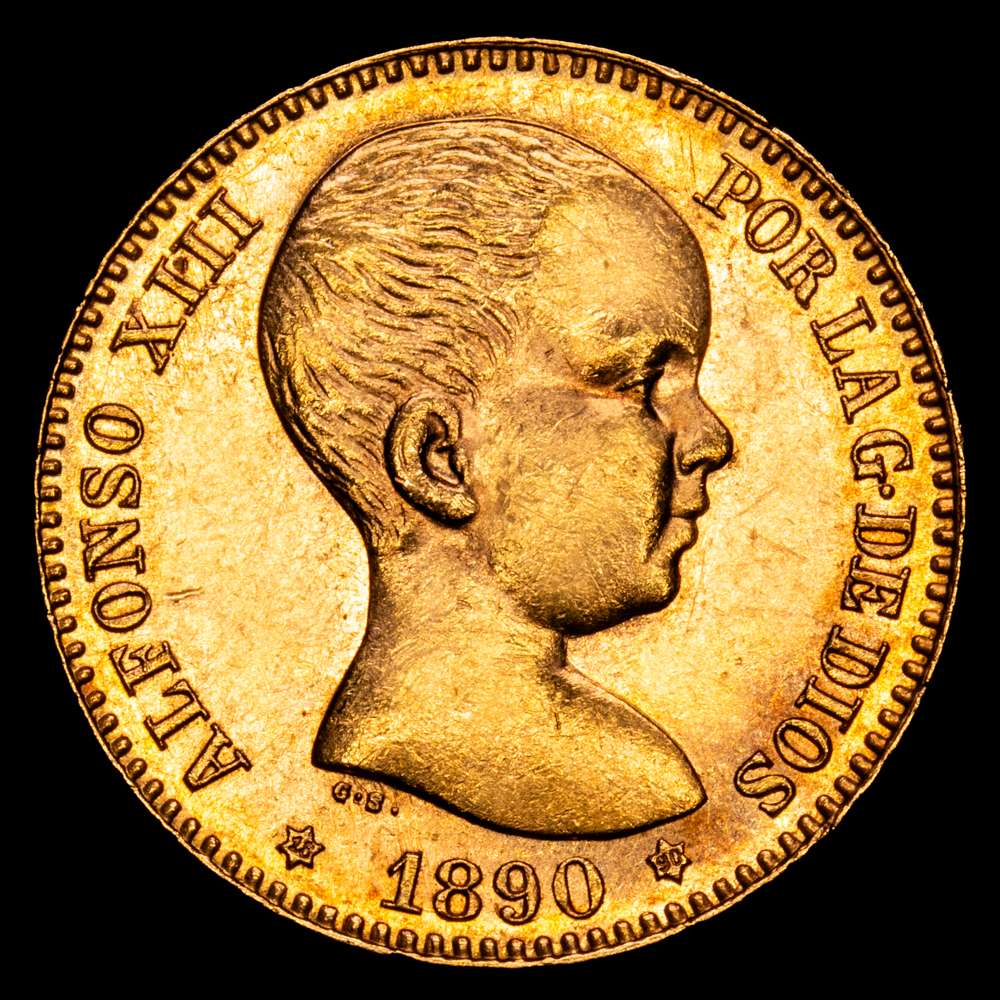 Centenario de la Peseta (1868-1931). Alfonso XIII (1886-1931). 20 pesetas. 1890*18-90. Madrid. MPM. (Cal-114). Au.  6,46 gramos. EBC.