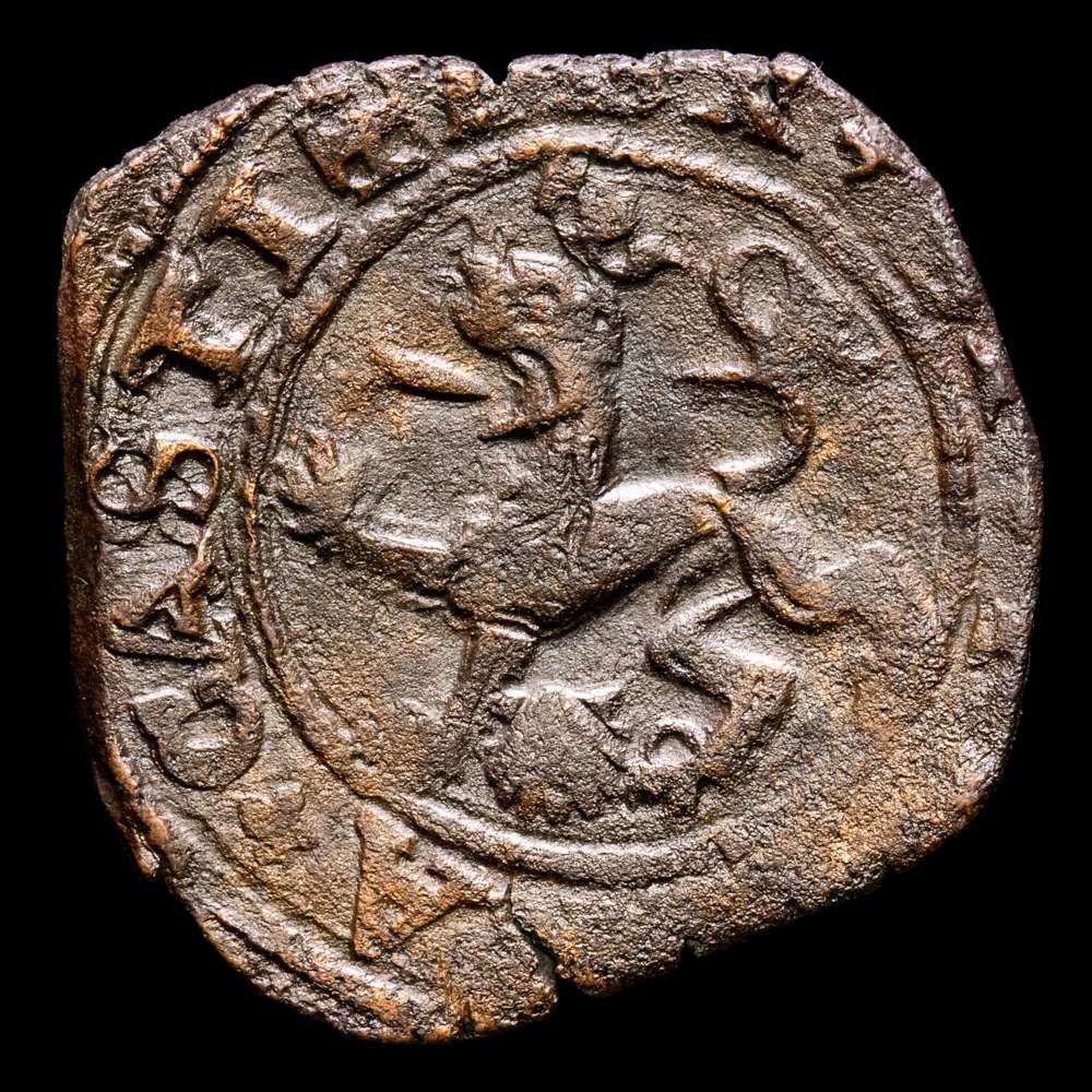 Reyes Católicos. 2 Maravedís. (4,78 g.). Coruña. 1474-1504. Ensayador A/S. Aureo y Calicó-78. MBC+. Rara