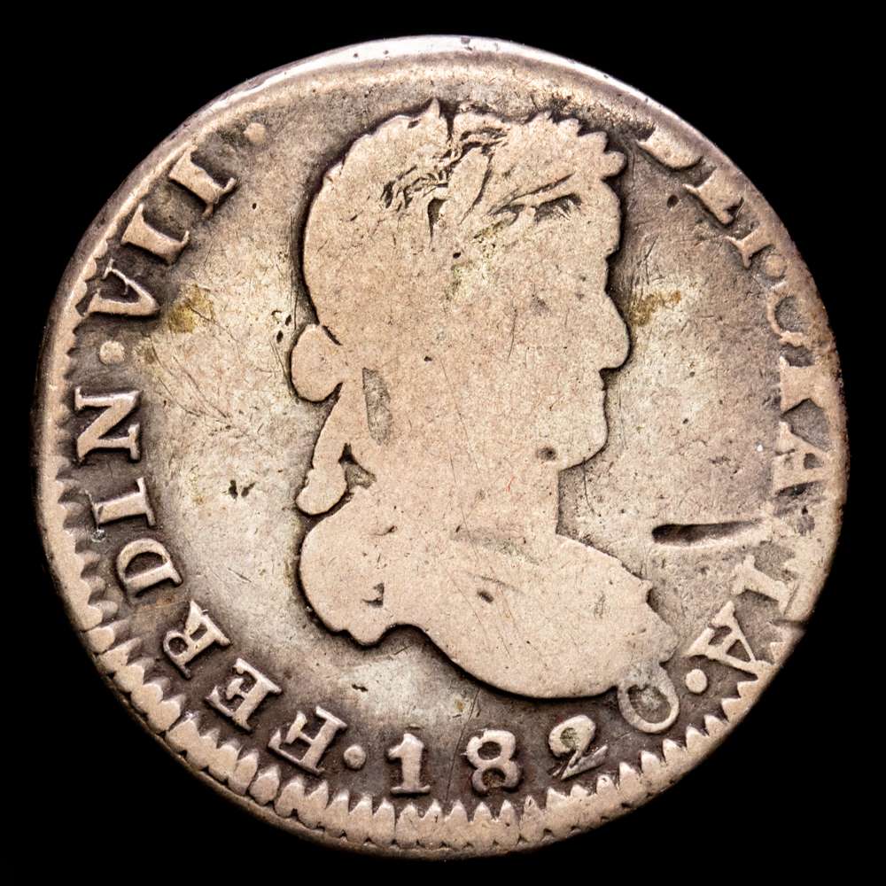 Fernando VII. 2 Reales . (6,66 g.). Zacatecas. 1820. A·G. CAL-1013. BC.