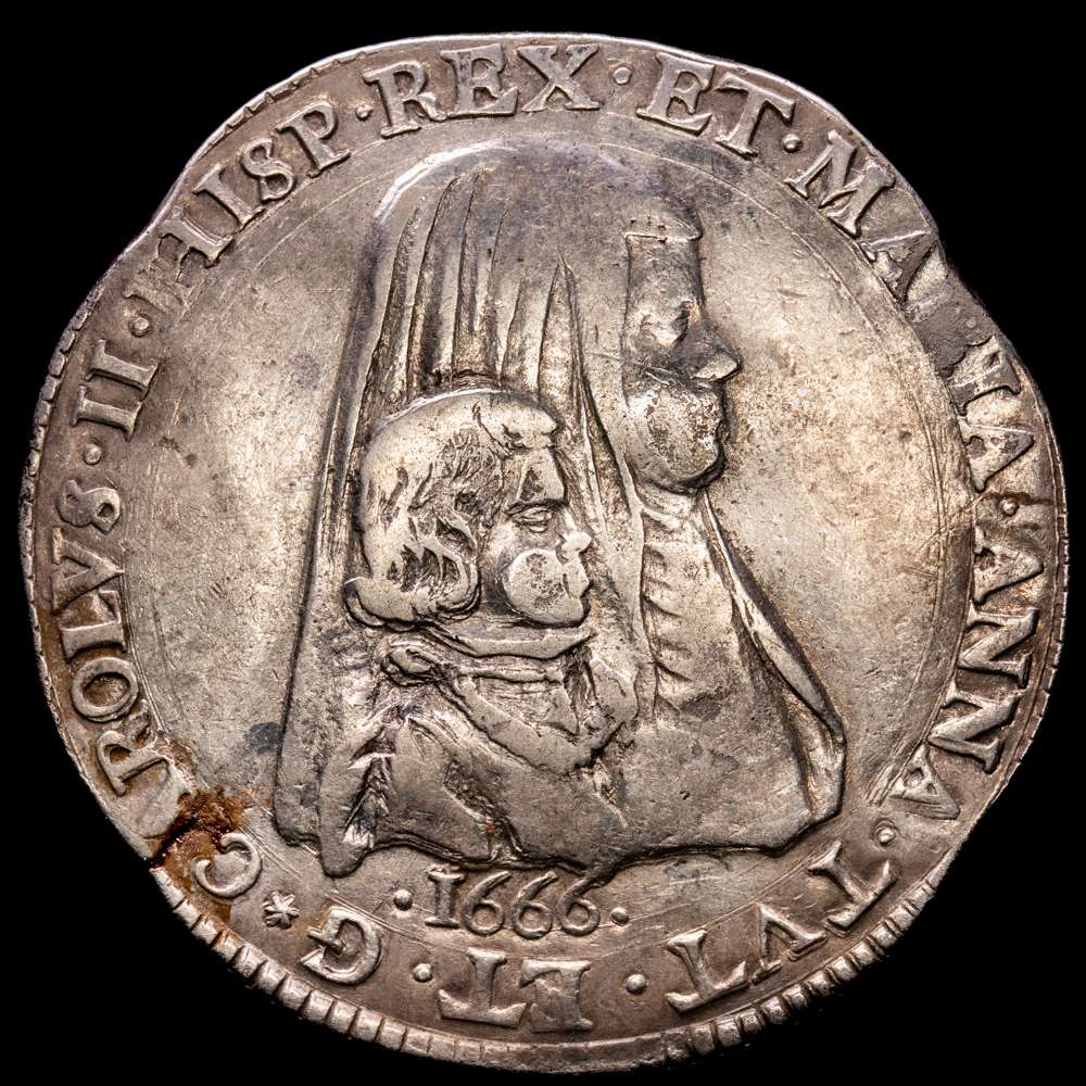 Carlos II (1665-1700). Filippo. 1666. Milán. (Tauler-3100). (Vti-18). (Mir-380). Ag. 27,71 gramos. Tono. Rara. MBC+.