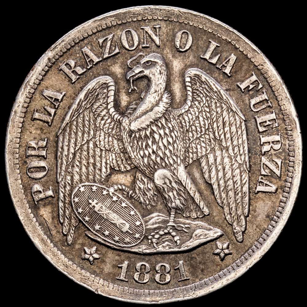 República de Chile. 1 Peso. (24,86 g.). Casa de la Moneda de Santiago de Chile. Plata (.900). 1881. KM-142. XF.