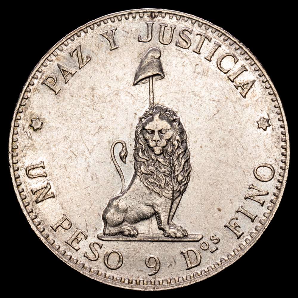 Paraguay. 1 Peso. 1889. Buenos Aires. (Km-5). Ag. 25,09 gramos. Rara. VF+/XF.