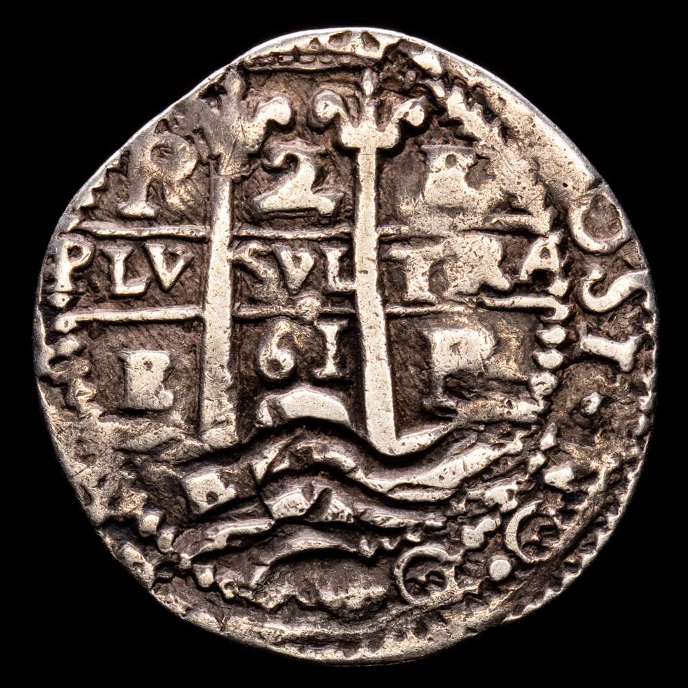 FELIPE IV. BOLIVIA. Potosí, 2 Reales “pseudo galano”, 1661 E. KM-16; Calicó-929. VF. 5.39 gramos. Extremadamente rara.