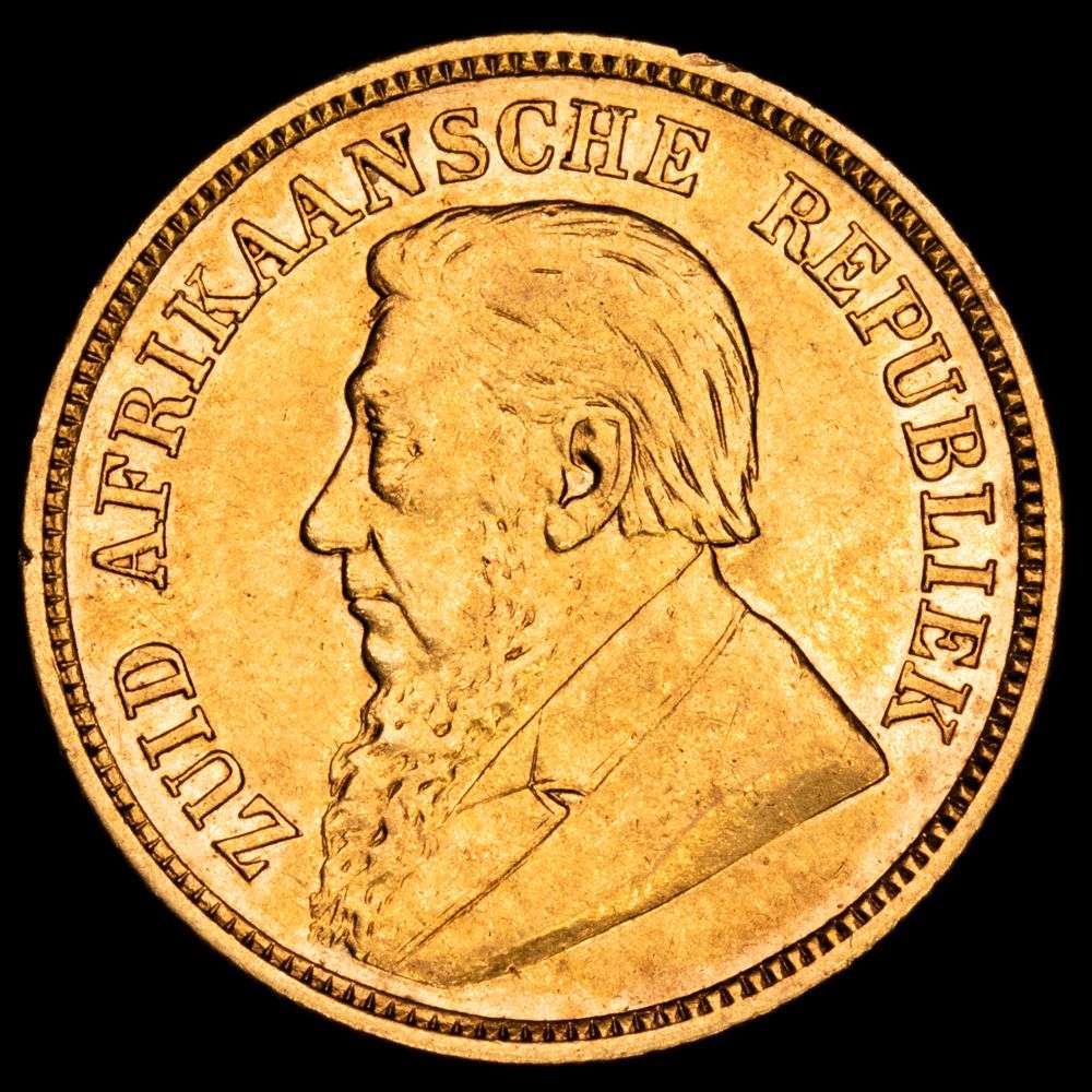 República de South Africa. 1/2 Pound (3,97 g.). 1896. KM-9.2. XF+. Excelente condición.