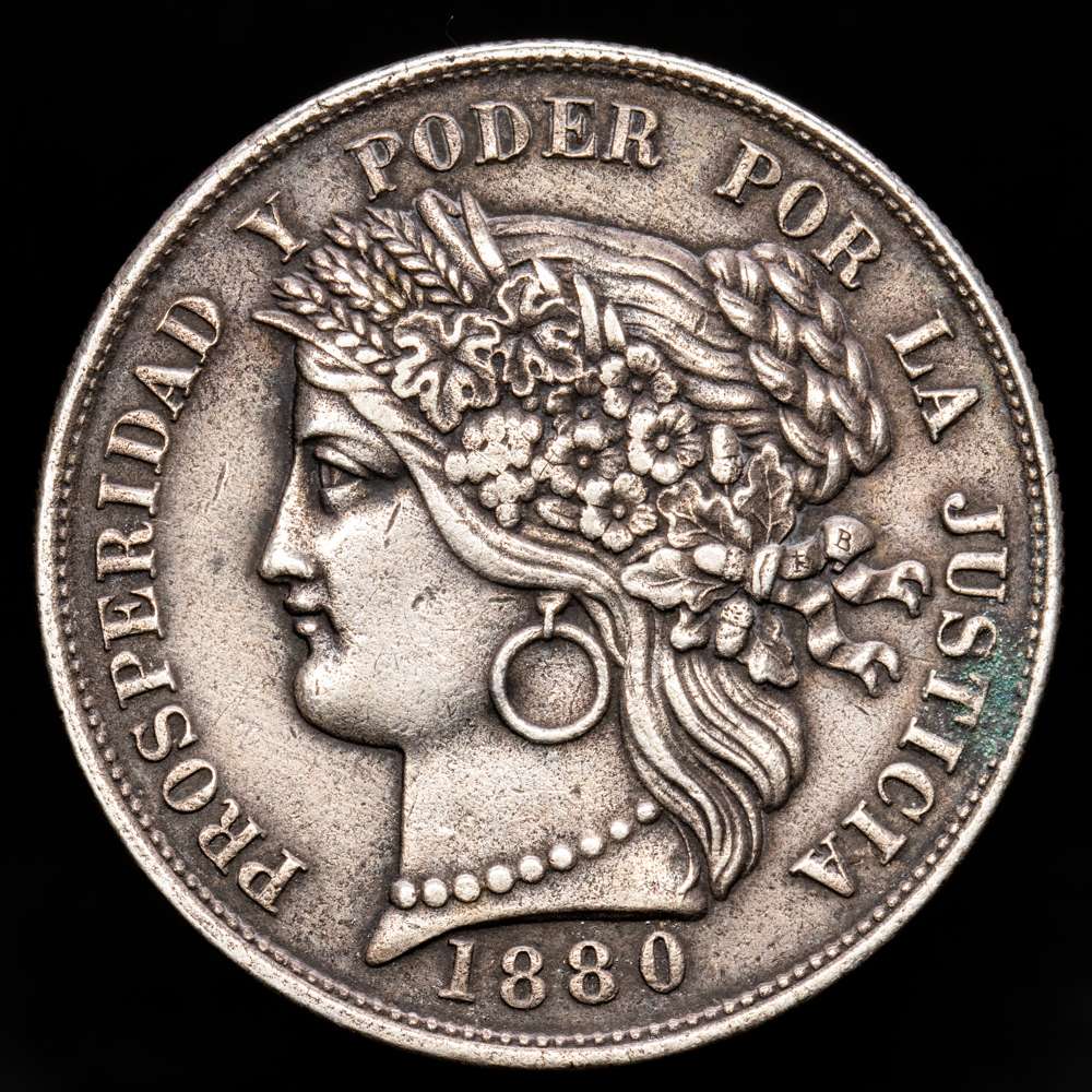 Perú. 5 Pesetas. (24,78 g.). Lima. 1880. B·BF. KM-201,B. VF+.