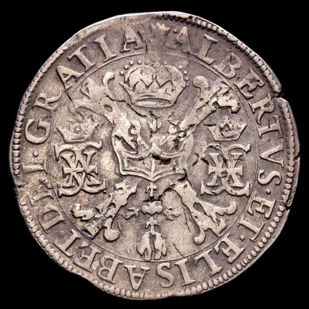 Alberto e Isabel (1598-1621). 1 patagón. ND. Amberes. (Tauler-1698). (Vti-346). (Vanhoudt-619.AN). Ag. 27,55 gramos. VF+. Ligeramente tonificado.