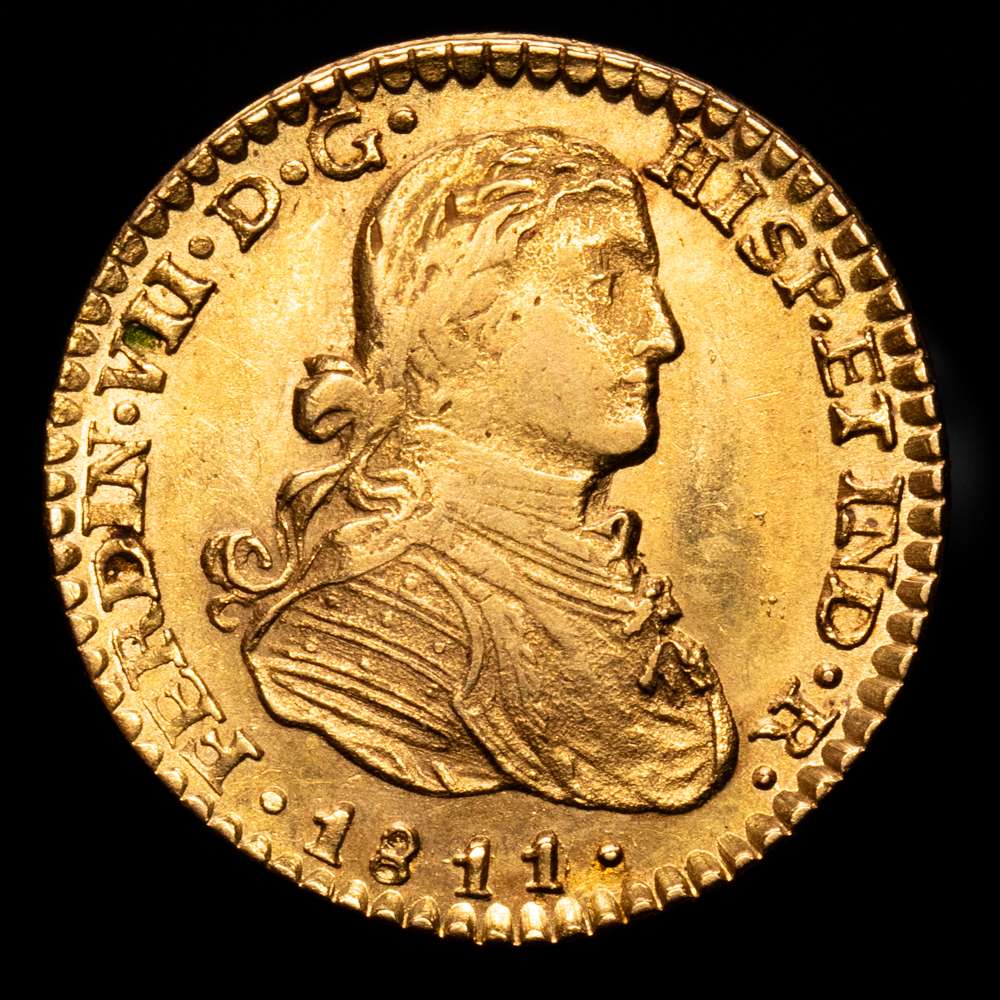 Fernando VII. 1 Escudo. (3,38 g.). México. 1811/0. H·J. (AC-1512). EBC. Brillo original. Rara.  Busto imaginario.