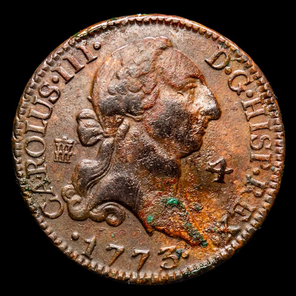 Carlos III (1759-1788). 4 maravedís. 1773. Segovia. (Cal-53). Ae. 4,99 g. MBC+.