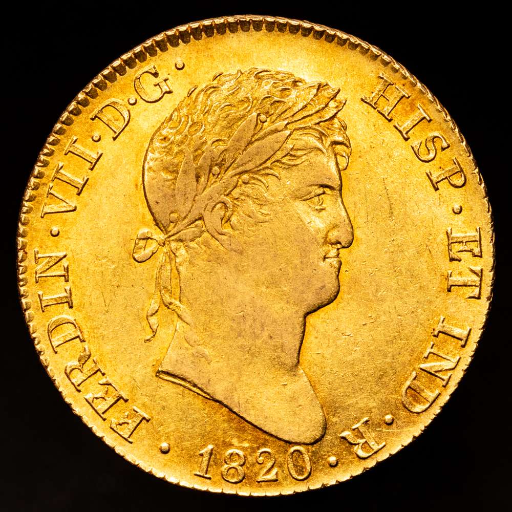 FERNANDO VII. Madrid. 4 escudos. 1820. GJ. (Cal-1716). 13´44 g. . Excepcional resplandor de reverso. Llamativa. Casi EBC+/casi SC.