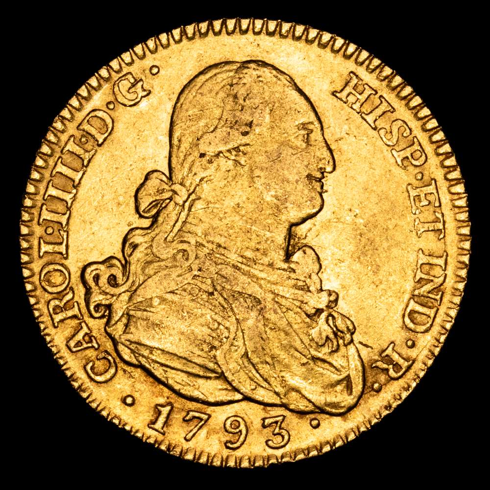 Carlos IV. 1793. Madrid. MF. 2 escudos. (AC. 1279). 6,83 gramos. MBC.