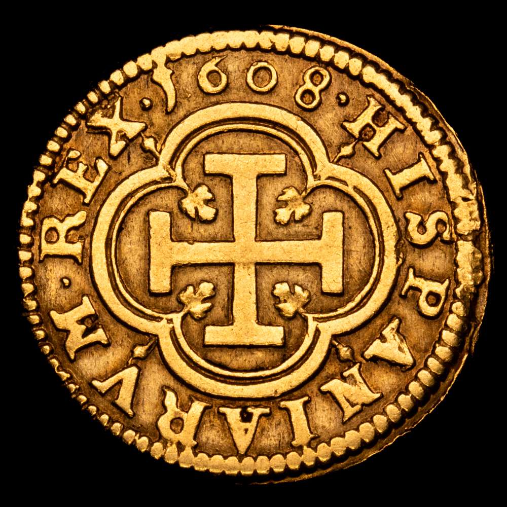 Felipe III (1598-1621). 1 escudo. 1608. Segovia. C. (Cal-1016). Au. 3,22 g. Bonito color. Rara. Atractivo ejemplar.  Ex colección HUNTINGTON. MBC.