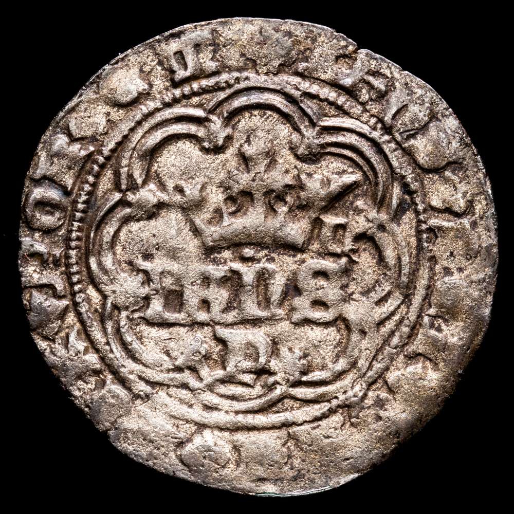 Portugal D. João I (1385-1433) Real de 3 libras y media Ceca de Porto Signo oculto derecho de la corona AG: (Gomes55.02) / IF: 3.2.2.1.6.1 1,82g Buena conservación.