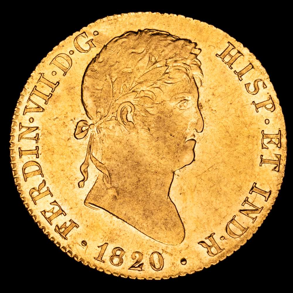 Fernando VII (1808-1833). 4 escudos. 1820. Madrid. GJ. (Cal-1716). Au. 13,48 gramos. Brillo original. Escasa así. EBC+/SC. Excepcional resplandor de reverso. llamativa.