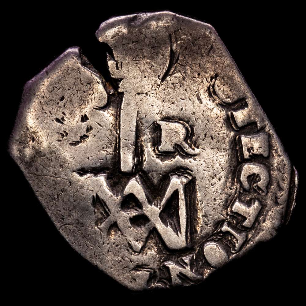CARLOS II (1665-1700). Sevilla. 4 reales. Tipo “María”. Sf, Se. Valor R 4 flanqueando la cruz. 10,79 gramos.(Cal-Tipo 99). BC+. Rara.