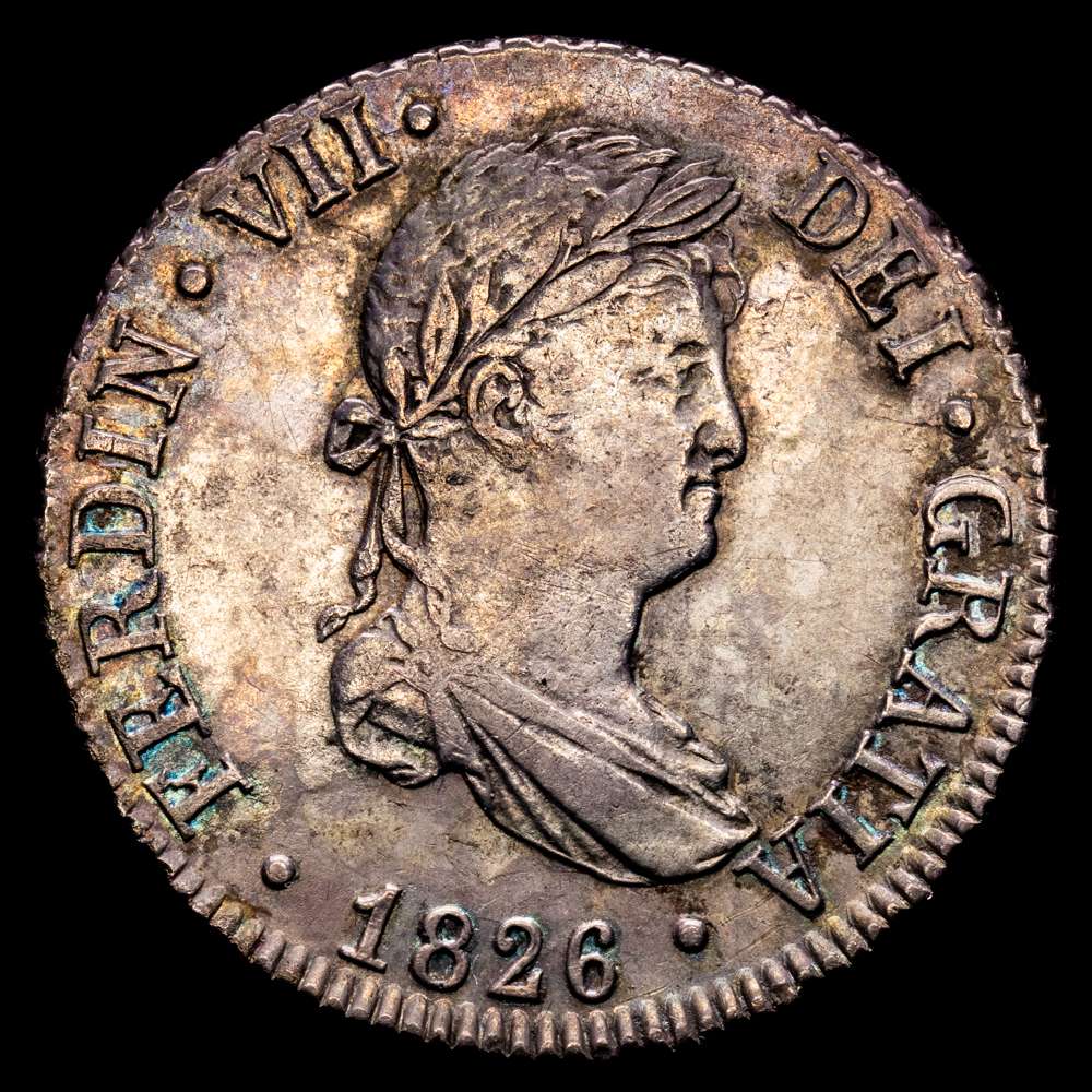 Fernando VII (1808-1833) 2 reales. 1826. Sevilla. JB. (Cal-958). Ag. 5,98 gramos. Hojita en reverso. MBC+.