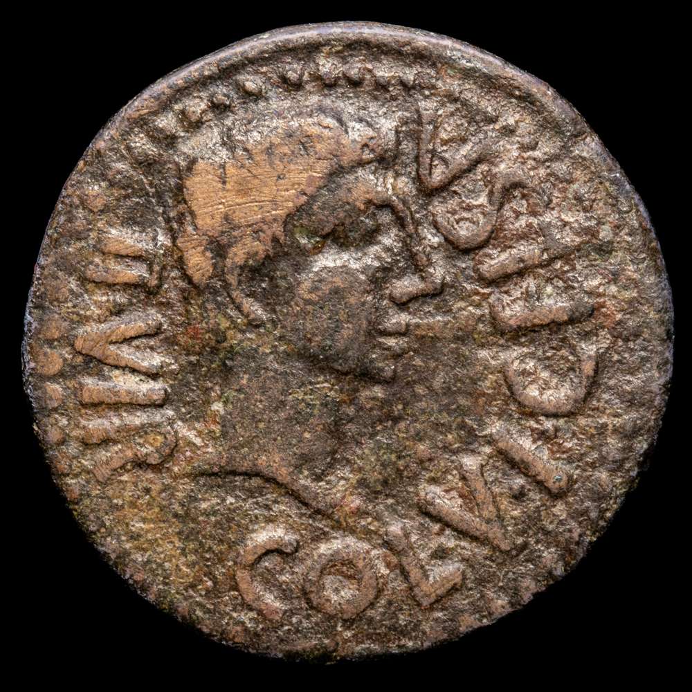 Hispania – Augusto. As. 27 a. C. – 14 d. C. (13,53 g.).Eje 1h.Celsa. Vv160-9. MBC+. Pátina marrón verdosa. Buen ejemplar.