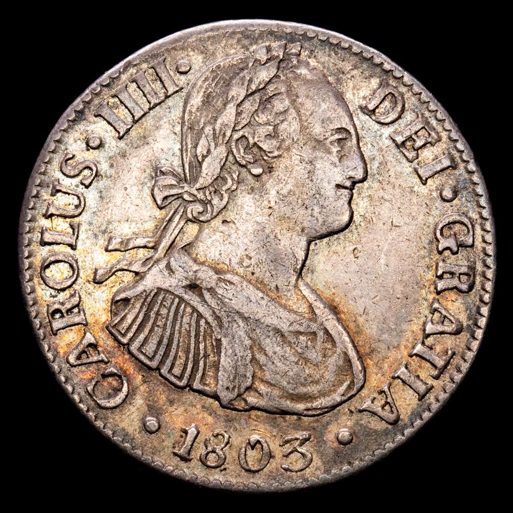 Carlos IV. 2 Reales. (6,67 g.). México. 1803. F·T. (AC.641). MBC+. Bello color