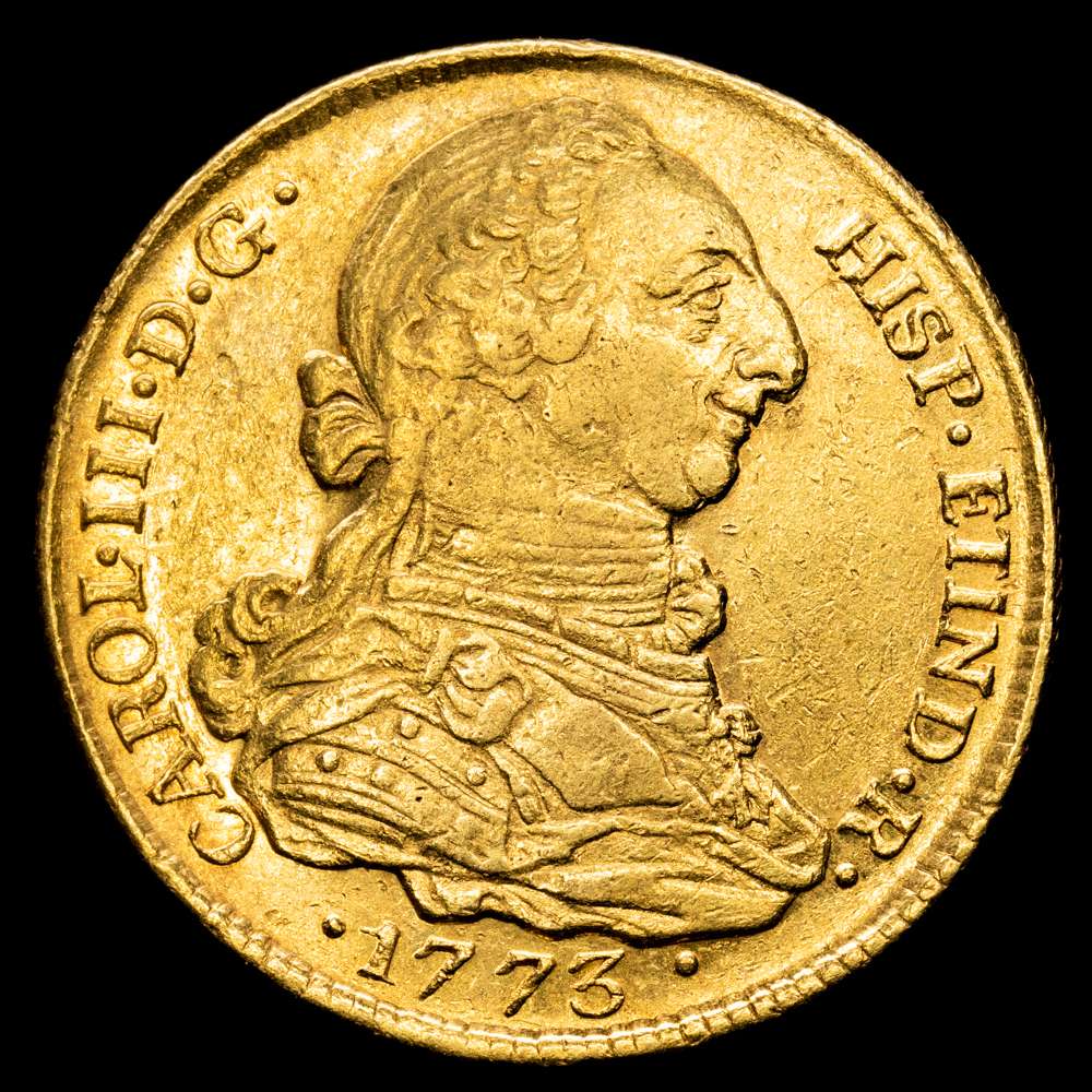 Carlos III. 4 Escudos. (13,48 g.). Popayán. 1773. J·J. AC-1834. EBC-. Rara así. Único año de este ensayador