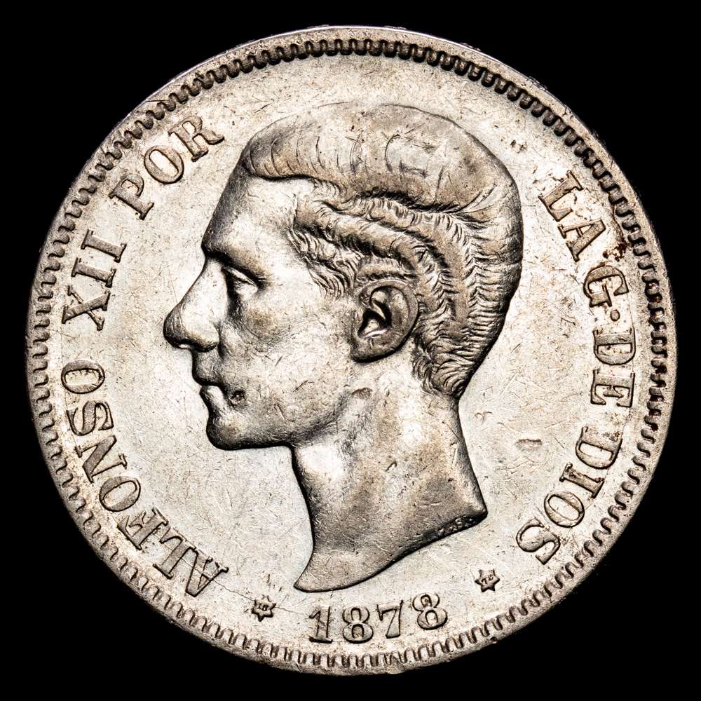 Alfonso XII. 5 Pesetas. (24.92 g.). Madrid. 1878 *18-78*. Ensayador DE·M. Aureo y Calicó-41. (EBC-).