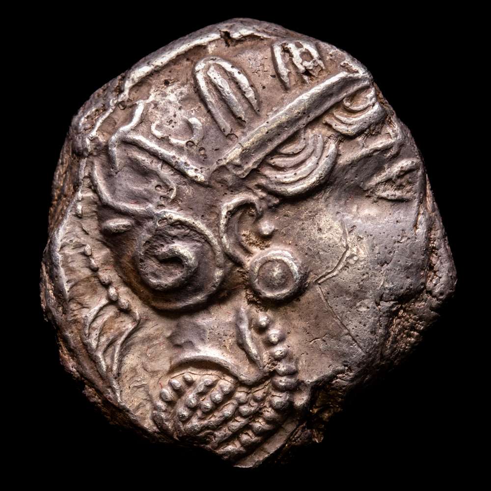 Ática. Atenas. Tetradracma (c. 353-294 a. C.). SNG Copenhague 63; HGC 4, 1599. Estado de conservación: Excelente, con algunas marcas. Peso: 17,12 g. Diámetro: 22 mm.
