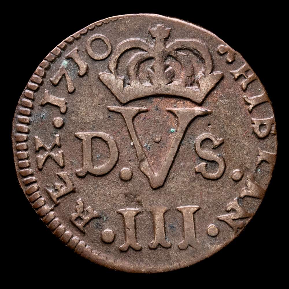 FELIPE V (1700-1746). 1 Treseta. (Ee. 3,01 g/22mm). 1710. Valencia. (Cal-2019-9). MBC.