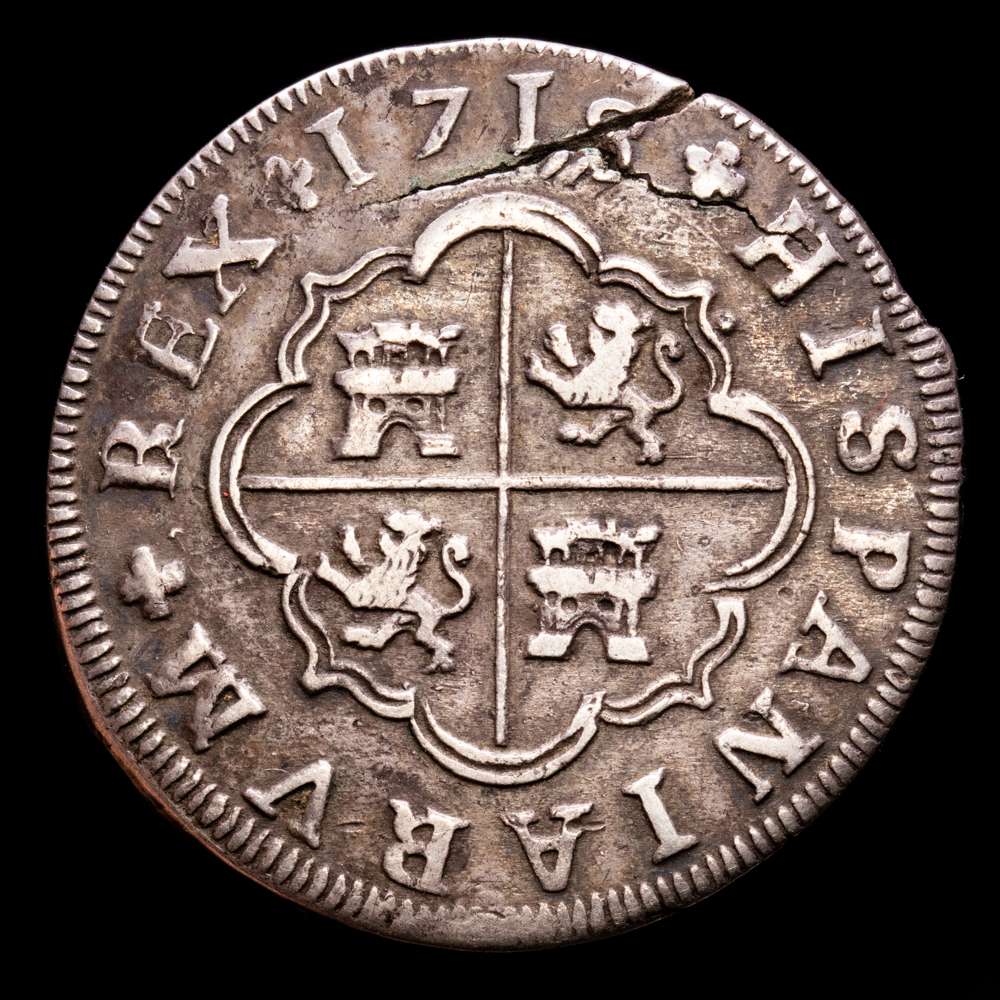 Felipe V. 4 Reales. (12,21 g.). Sevilla. 1718. Ensayador M. Aureo y Calico-1222. MBC+. Atractiva. Leve grieta.