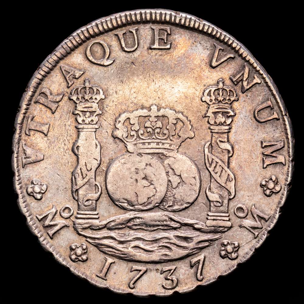 Felipe V (1700-1746). 8 reales. 1737. México. MF. (Cal-1446). Ag. 26,88 gramos. Bonita pátina de monetario. VF.