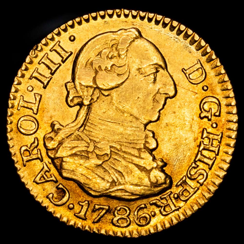 Carlos III (1759-1788). 1/2 escudo. 1786. Madrid. DV. (Cal-1280). Au. 1,74 gramos. Bonito color. MBC+/EBC.