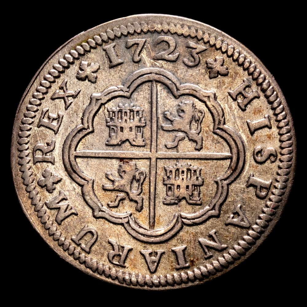 Felipe V (1700-1746). 2 reales. 1723. Sevilla. J. (Cal 2019-981). Ag. 5,15 gramos. Ligero tono. MBC+.