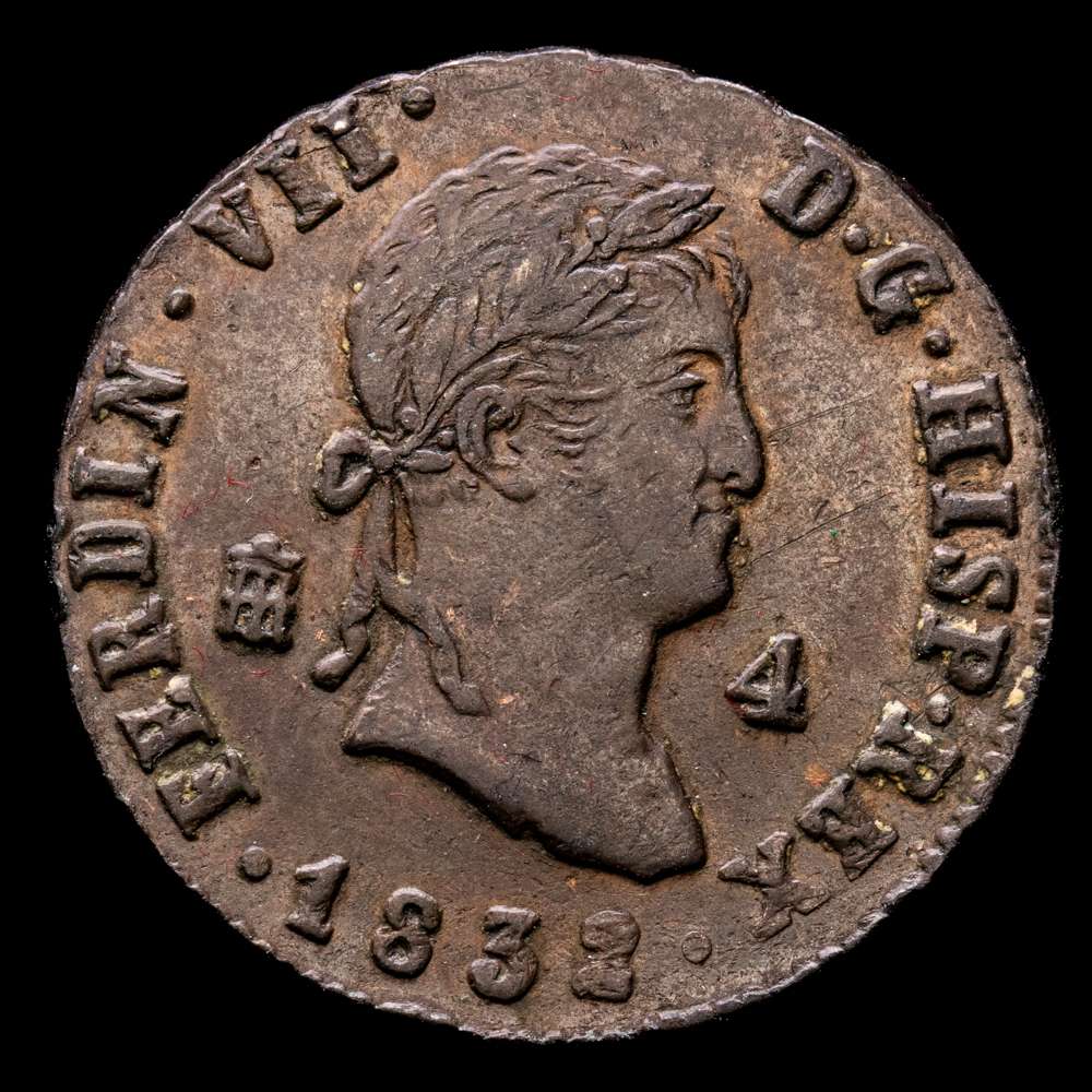 Fernando VII (1808-1833). 4 maravedís. 1832. Segovia. (Cal-187). Ae. 5,61 gramos. MBC+.