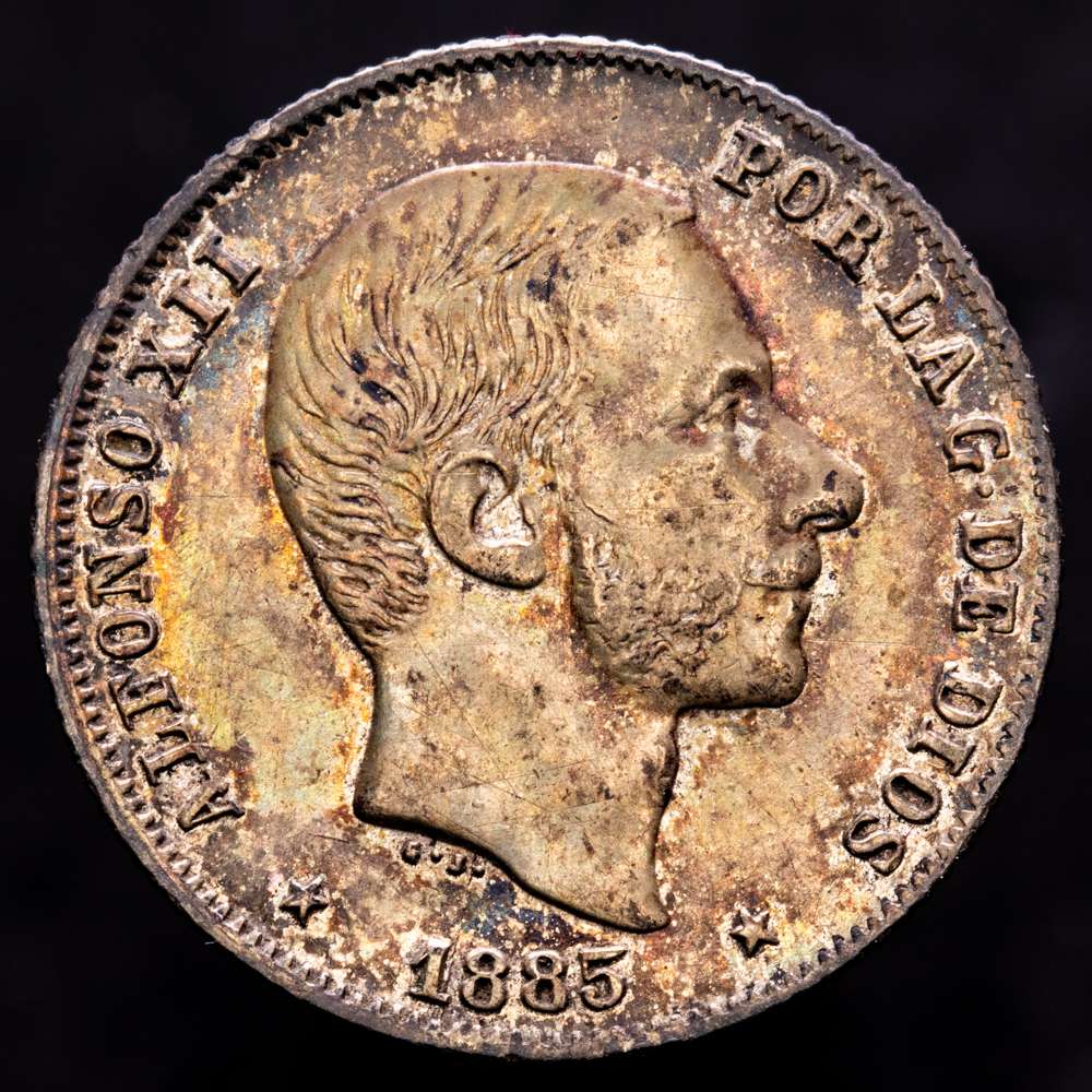 Alfonso XII (1874-1885). 20 centavos. 1885. Manila. (Cal-111). Ag. 5,15 gramos. Bonito color. EBC-.