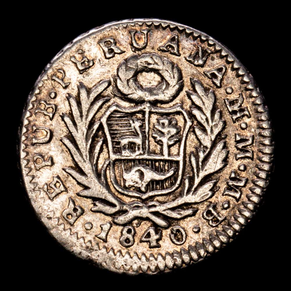 PERÚ, Republica, 1821, 1/2 Real 1840 LIMAE MMB, Lima. 1,85g. KM-; a 144.1. VF+.