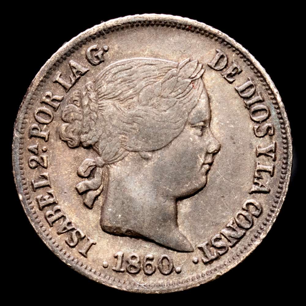 Isabel II. 2 Reales. (2,66 g.). Barcelona. 1860. AC-351. MBC+. Pátina
