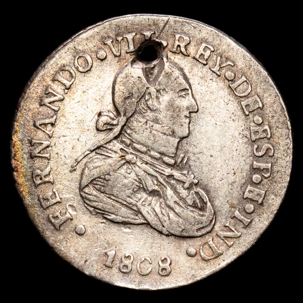 GUATEMALA, Santa Ana Grande (El Salvador), medalla de proclamación de 1 real, Fernando VII. (3,29 g.). 1808.  (VF). Rara. (Agujero).  Grove-F154; Herrera-77; Medina-380; JP-Med39; Cal-647.