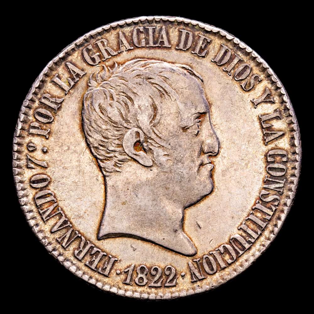 Fernando VII. 20 Reales. (27,22 g.). Madrid. 1822. Ensayador S·R. Aureo y Calicó – 1282. MBC+. Tono.