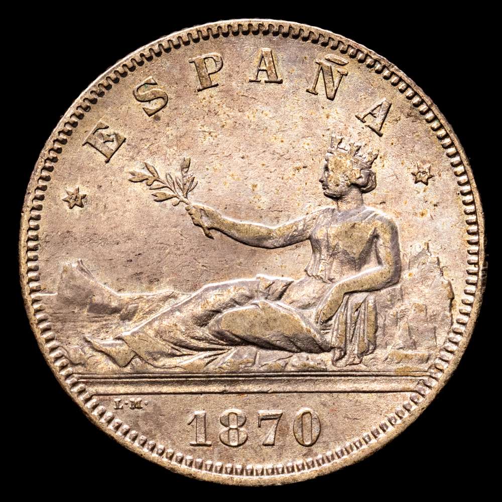 Centenario de la Peseta (1868-1931).  Gobierno Provisional. 2 Pesetas. (9,92g.). Madrid. 1870 *18-74*. DE·M.  (Cal-31). Ag. MBC+.