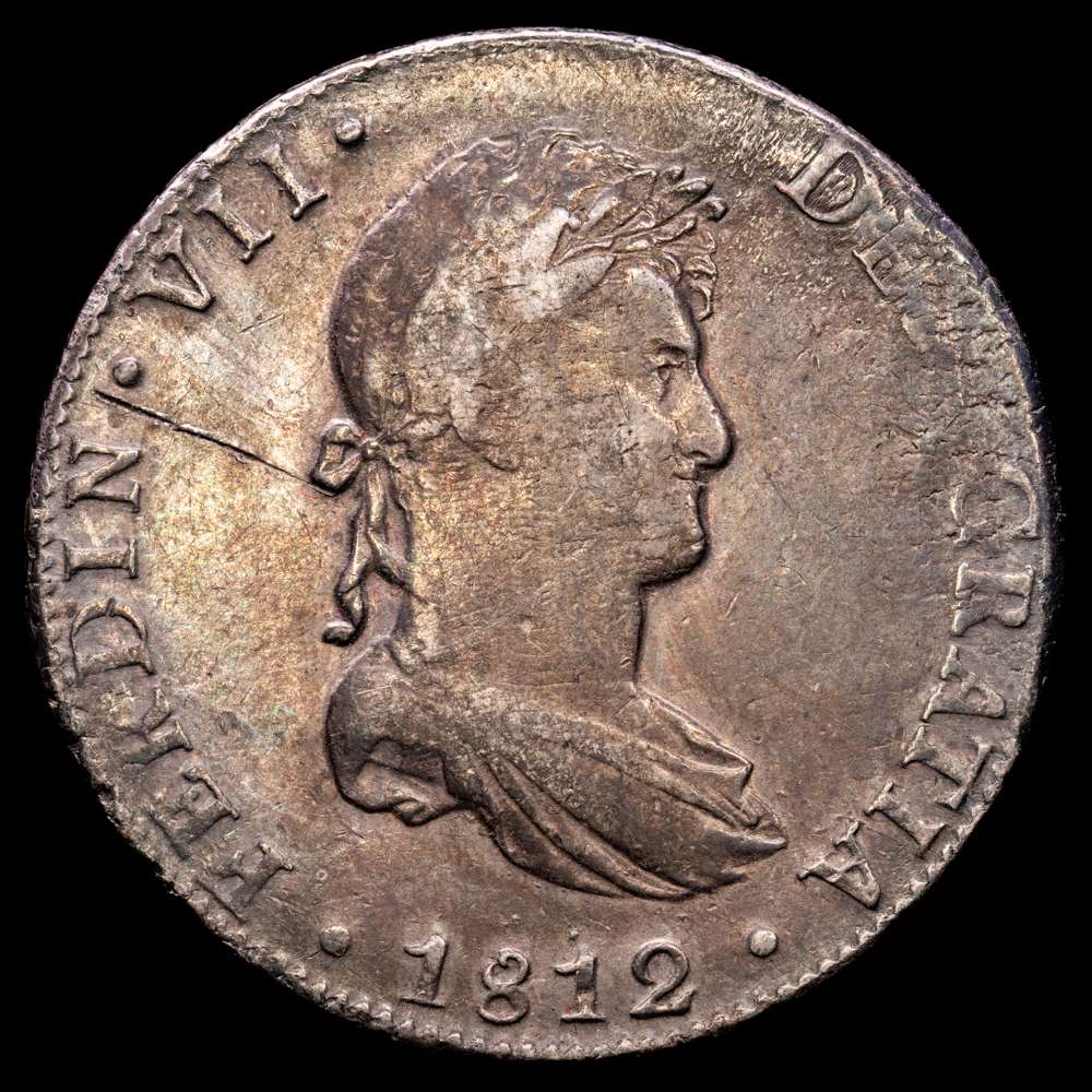 Fernando VII (1808-1833). 8 reales. 1812. México. J.J. (Cal-1320). Ag. 26,90 gramos. MBC+. Pátina oscura.