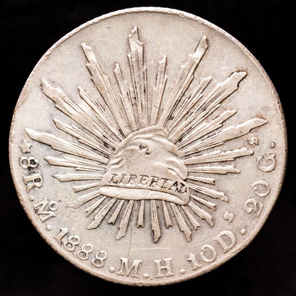 República de México. 8 Reales. (27,19 g.). México. 1888. Ensayador M·H. KM-377.10. MBC+.