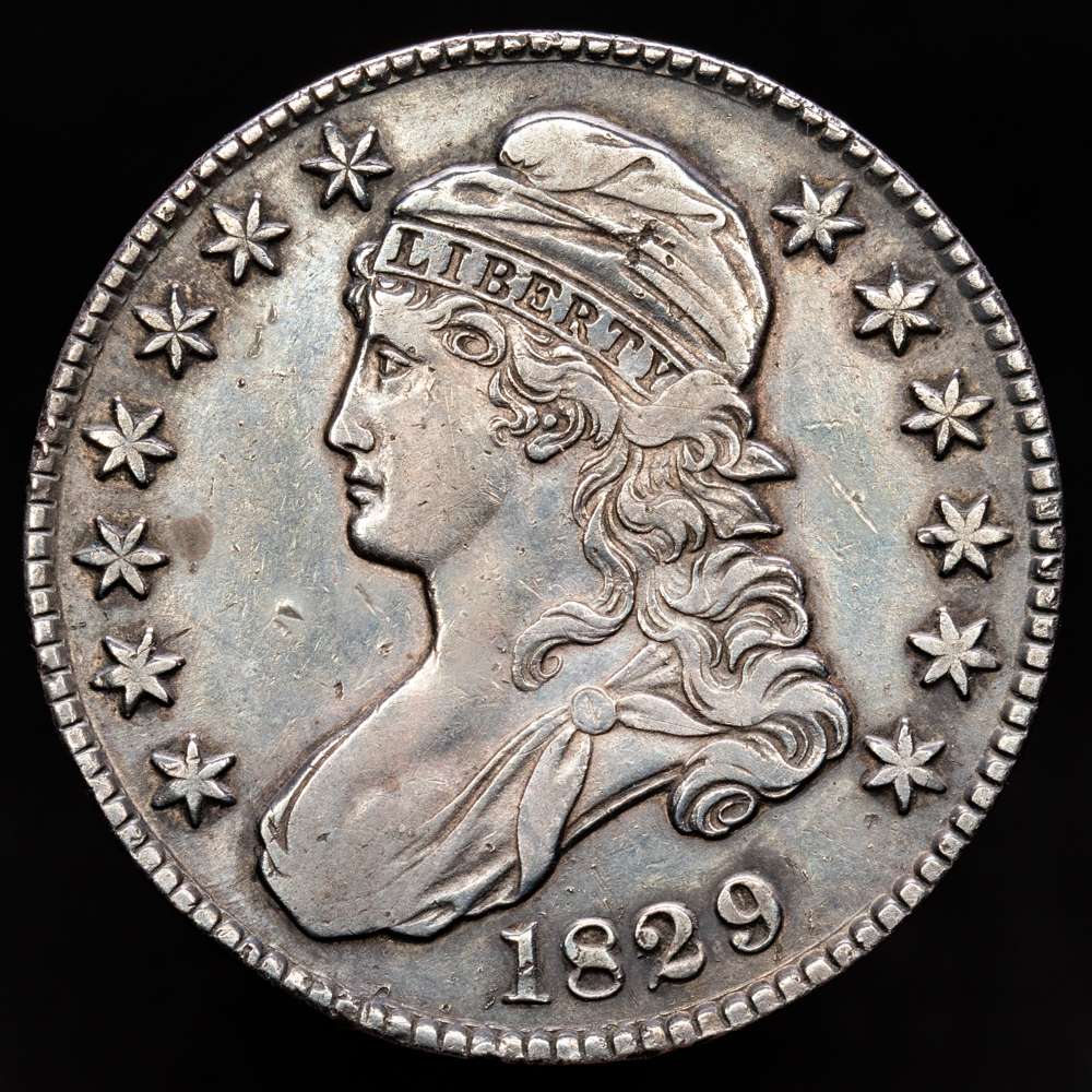 Estados Unidos de América. 1/2 Dollar. (13,4 g.). 1829. Filadelfia. KM.19/37 – Y.-  MBC+. Bonita pátina oscura con tonos irisados.