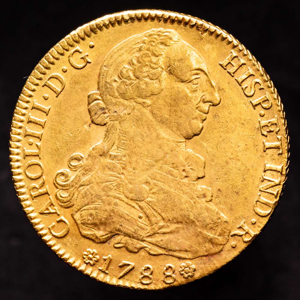 Carlos III (1759-1788). 8 escudos. 1788. Sevilla. C. (Cal-2194). (Cal onza-969). Au. 26,91 gramos. Punto después de IND R. MBC+.