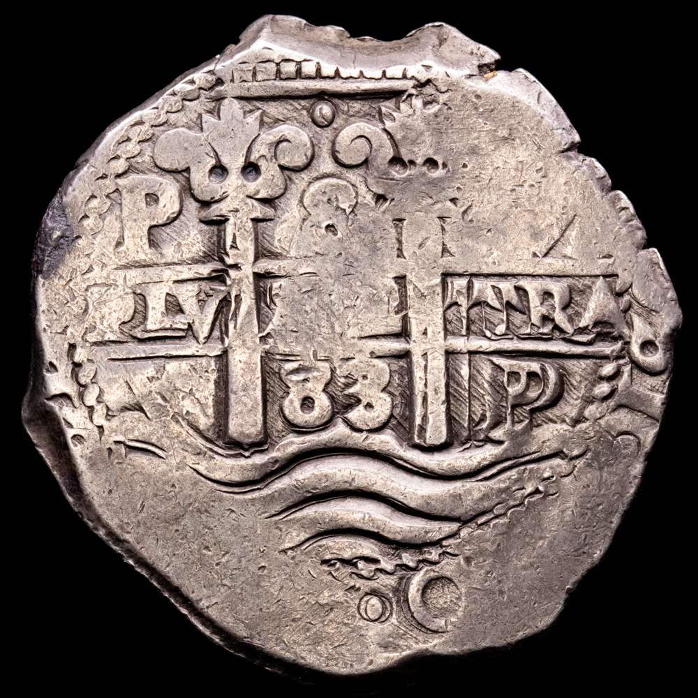 Carlos II (1665-1700). 8 reales. 1683. Potosí. V. (Cal-721). Ag. 27,49 gramos. Nombre del rey y triple ensayo visibles. Escasa. MBC+.