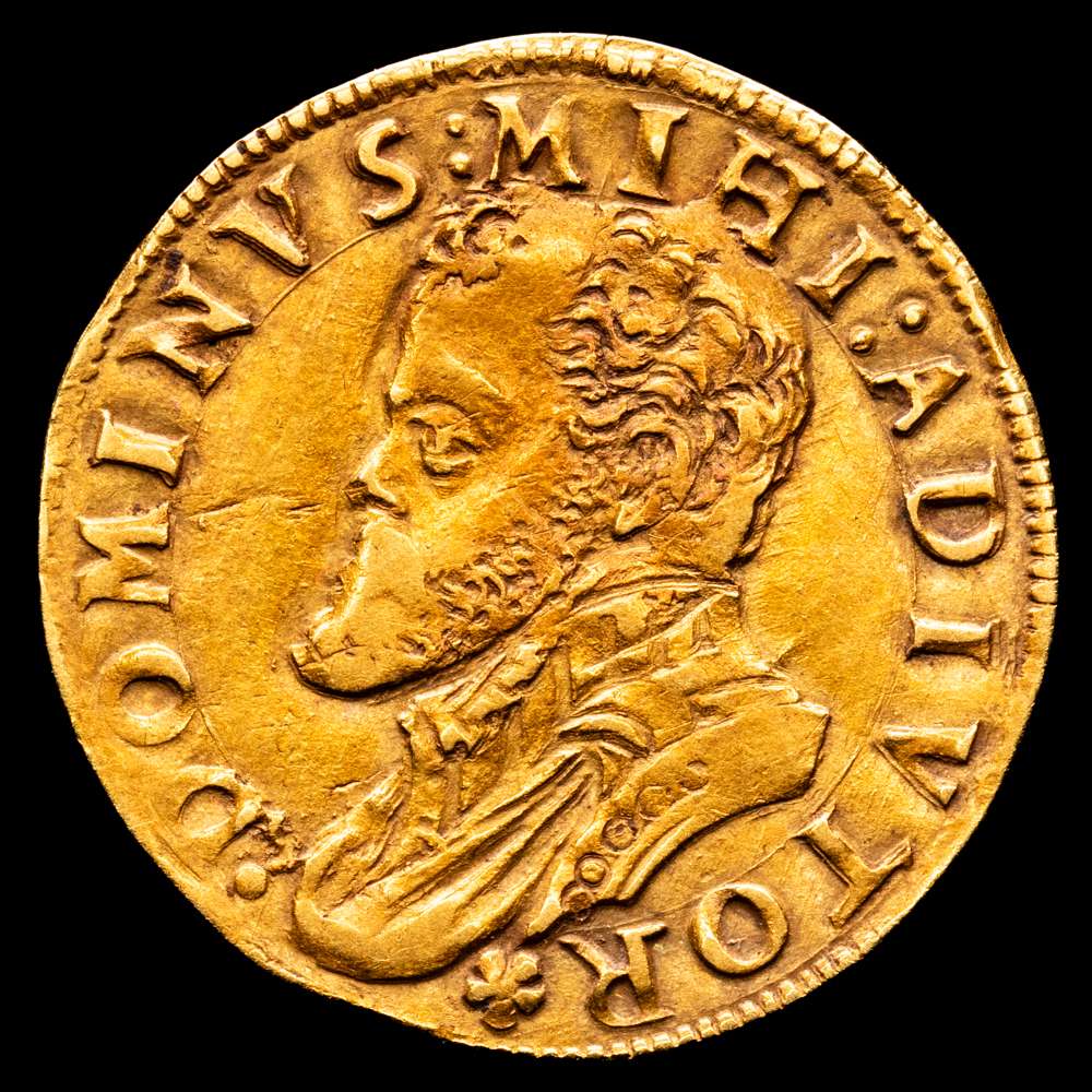 Felipe II. (1556-1598). Dordrecht. 1/2 real de oro. (Vti. 1392) (Vanhoudt 262.DO). Bonito color. 3,48 gramos. VF. Rara.