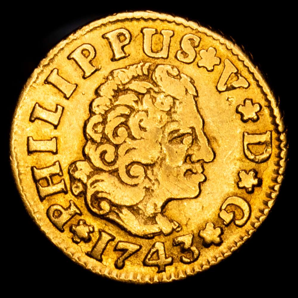 Felipe V. 1/2 Escudo. (1,74 g.). Sevilla. 1743. P·J. AC-1646. MBC+.