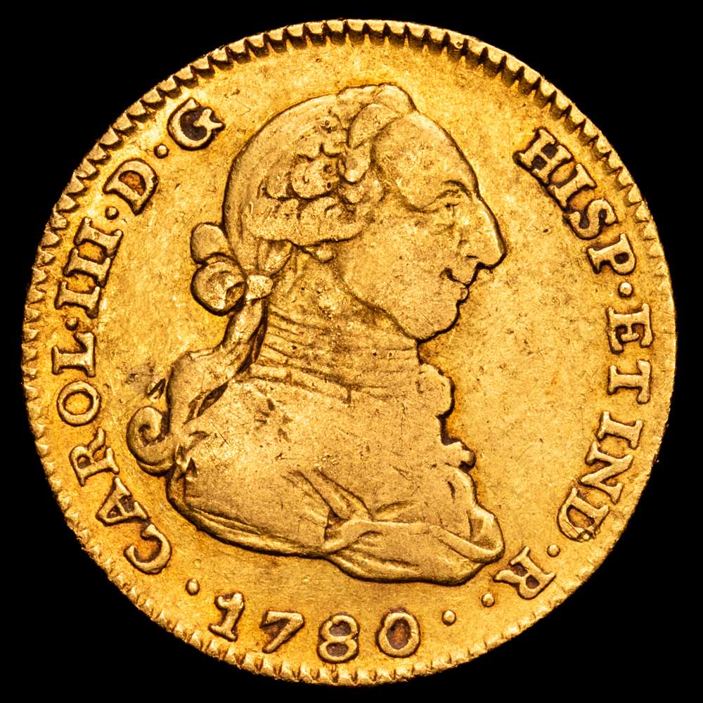 Carlos III (1759-1788). 2 escudos. 1780. Madrid. PJ. (Cal-1558). Au. 6,69 gramos. MBC-/MBC+.