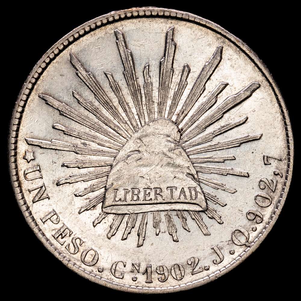 México. 1 Peso. 1902. Culiacán. JQ. (Km-409). Ag. 27,02 gramos. EBC.