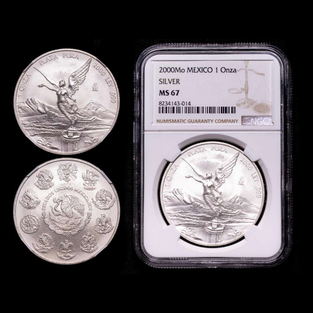 México. 1 onza. 2000. Ciudad de México. (Km-639). Ag. 31,28 gramos. Acabado satinado. Encapsulada por NCV como MS 67.