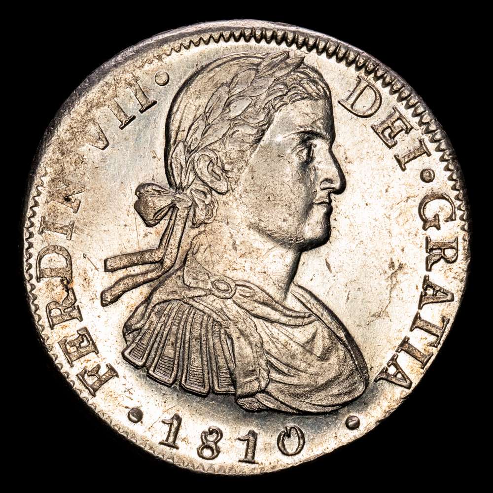 FERNANDO VII MÉXICO. KM-110 (AC-1314) – 8 Reales 1810 Mo HJ. Ag. 26,99 gramos.Busto imaginario.  Brillo original. Escaso en este estado. UNC-.