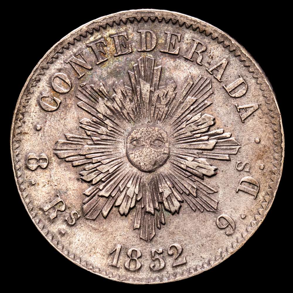 Argentina. 8 reales. 1852. Córdoba. (Km-32). Ag. 27,41 gramos. Atractivo. Muy escaso. MBC+.